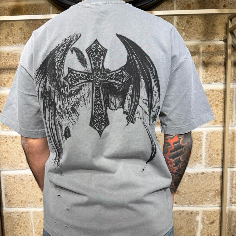 T-Shirt Retro oversize con stampa e abrasioni