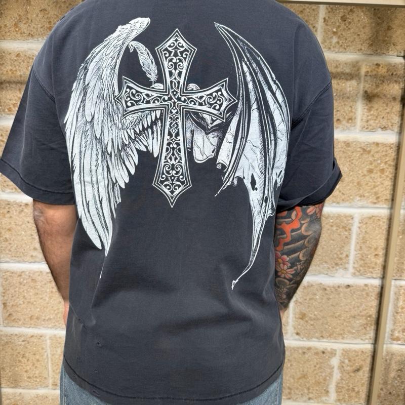 T-Shirt Retro oversize con stampa e abrasioni